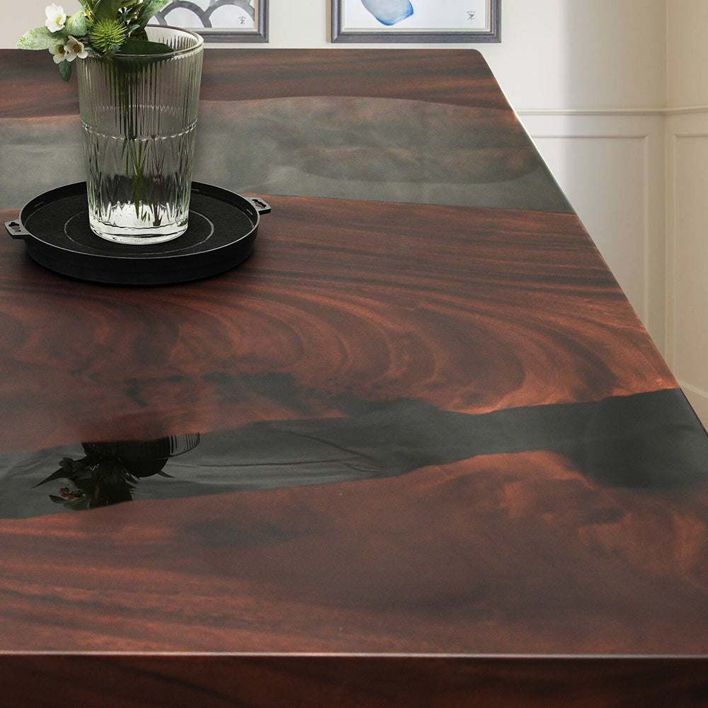 KAZANA Square Epoxy Table Walnut Wood Epoxy Dining Table