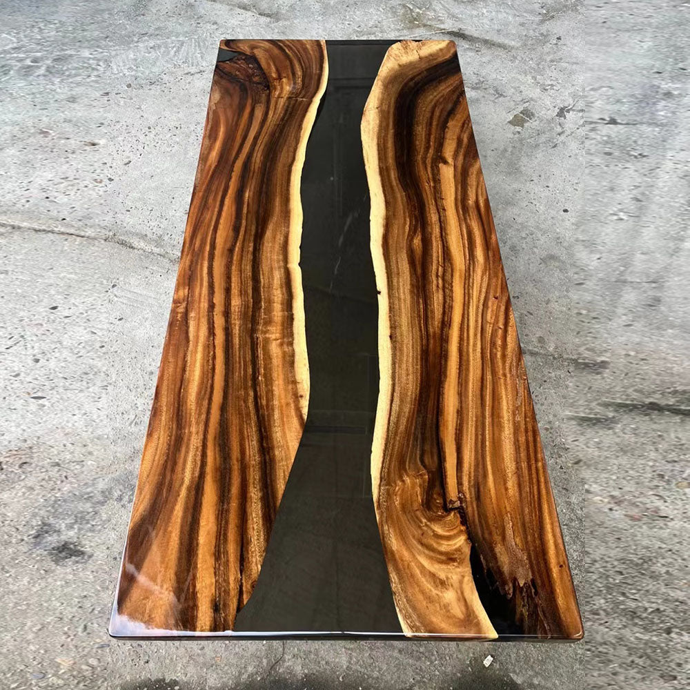 Walnut Wood Black Transparent Epoxy River Table - KAZANAHOME 