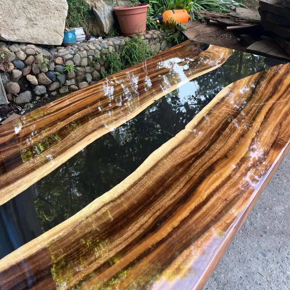 Epoxy Resin River and Walnut Wood Table - KAZANAHOME 