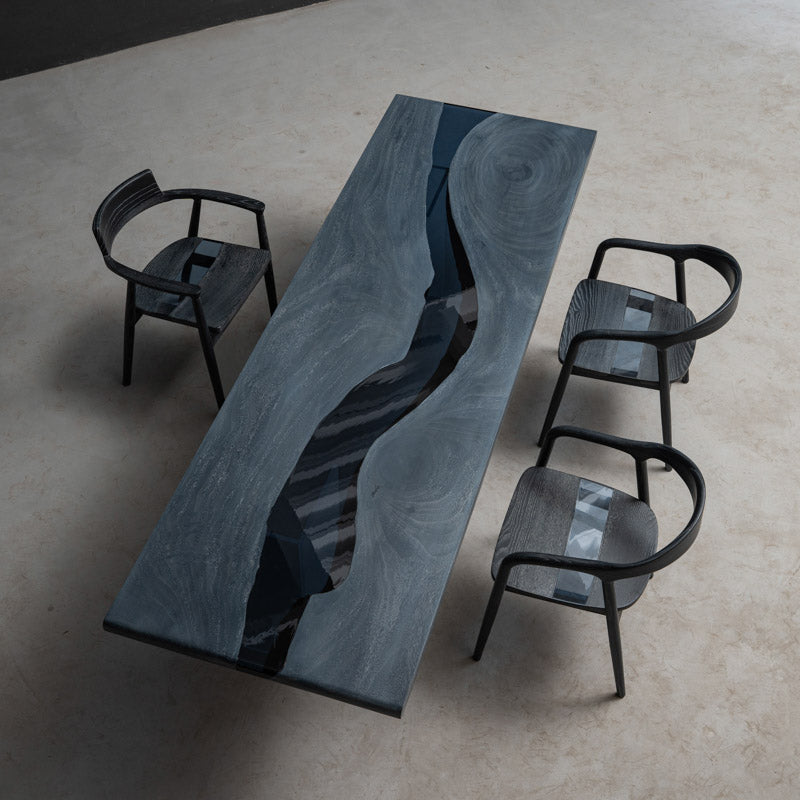 KAZANAHOME Walnut Wood Black Transparent Epoxy River Table