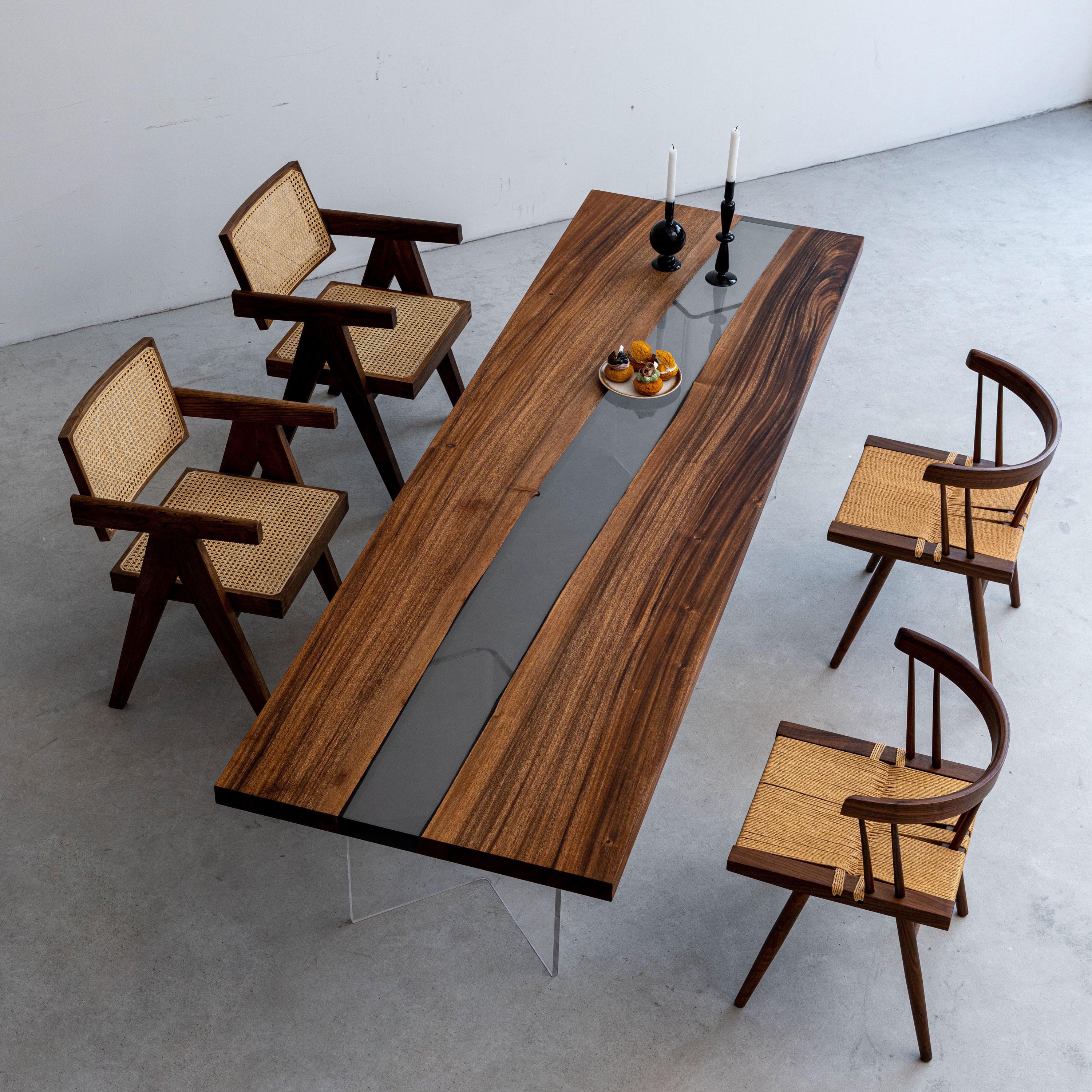 KAZANA Walnut Epoxy Resin Table River Straight Edge 31.8"W 102.7"L