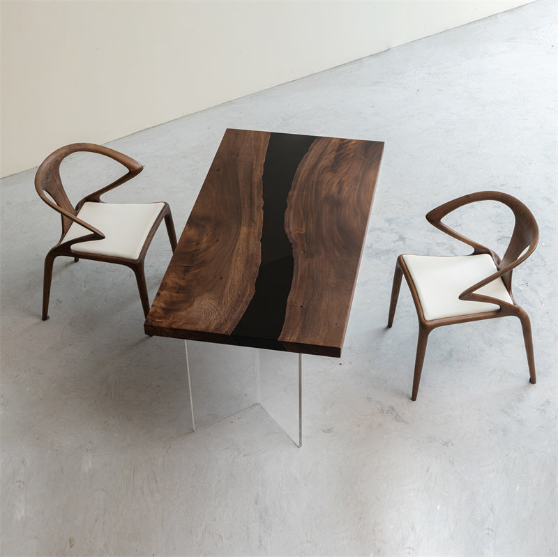 KAZANA Walnut Wood Epoxy River Dining Table 31.61"W 59.06"L