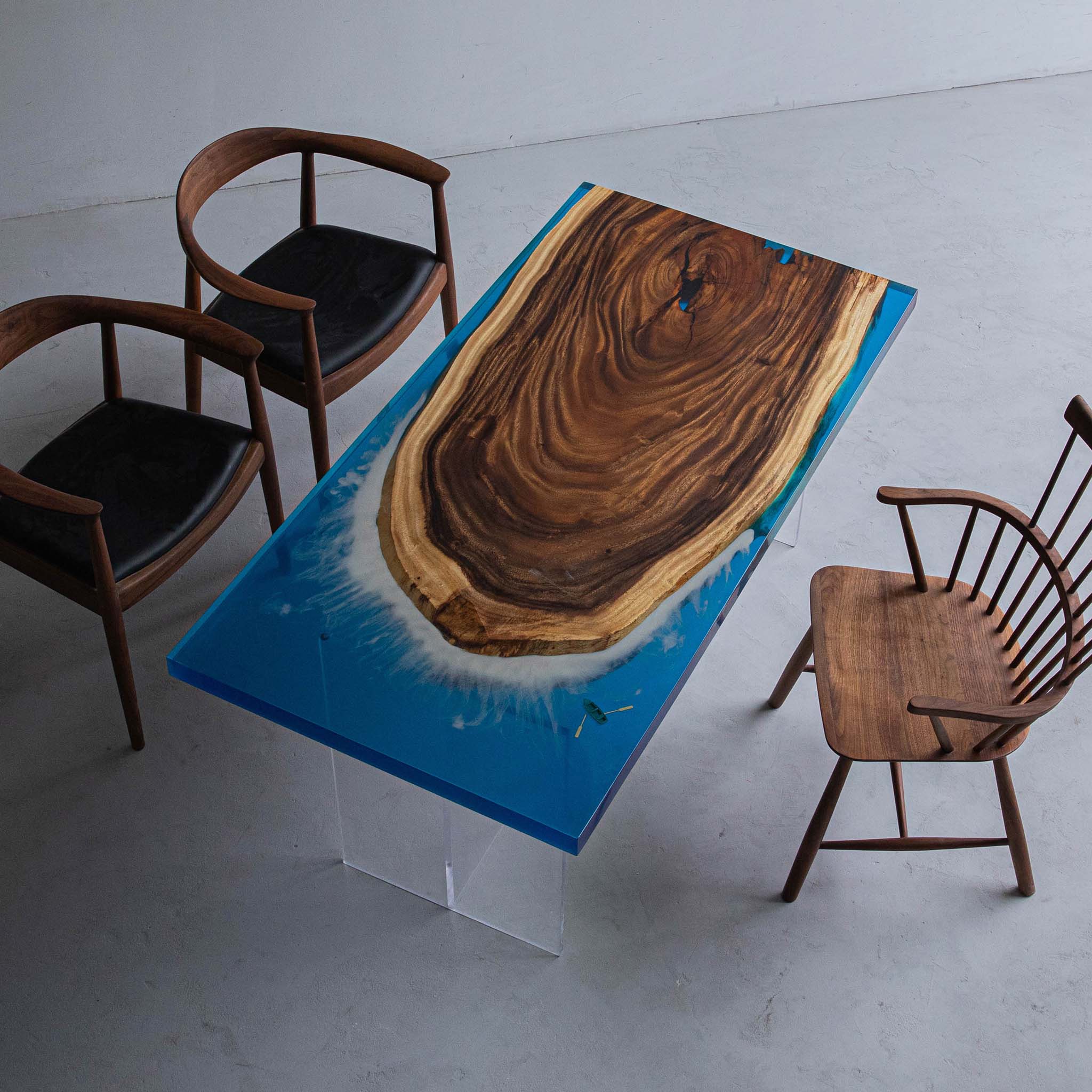 Walnut Wood Epoxy Ocean Dining Table - Kazanahome 