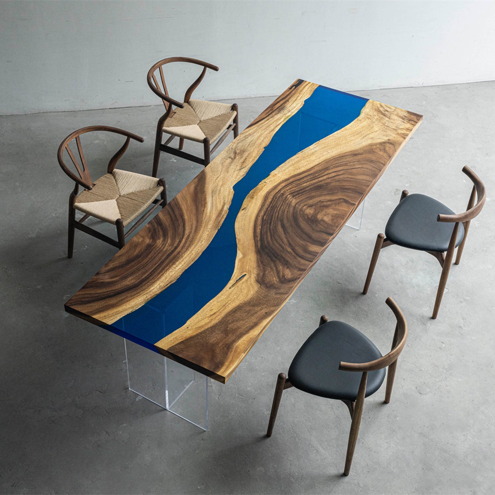 KAZANA Walnut Wood Epoxy River Dining Table Length 94-7/8 Inches
