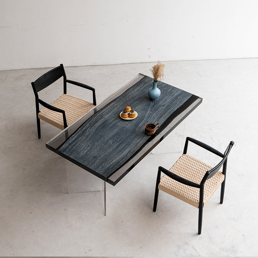 KAZANA Walnut Wood Epoxy Table Carbonized 31.5"W 59.4"L