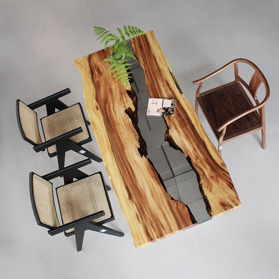 KAZANAHOME Walnut Wood Live Edge Epoxy Table 33.86"Wx 81.50"L