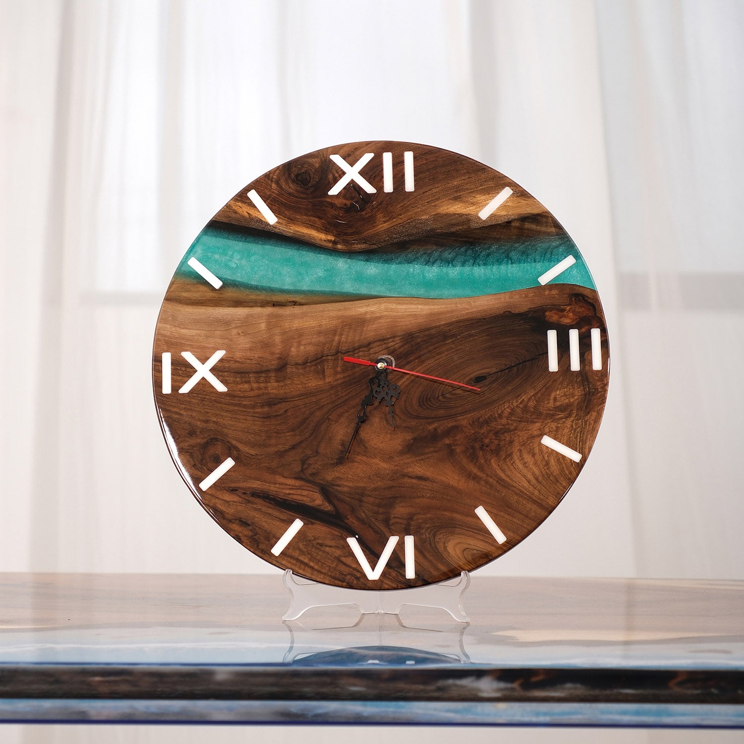 KAZANAHOME-Black-Walnut-Green-Epoxy-Resin-Wall-Clock-2