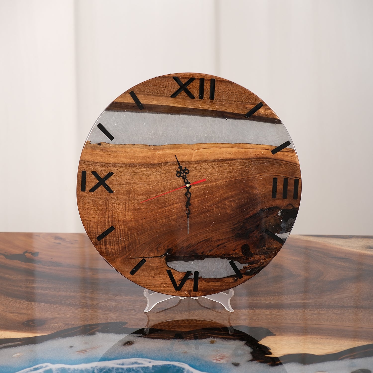 KAZANAHOME-Black-Walnut-Grey-Epoxy-Resin-Wall-Clock-1