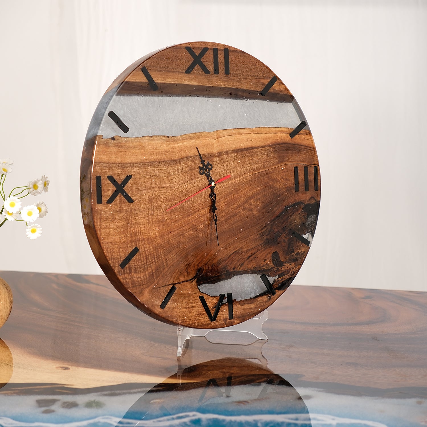 KAZANAHOME-Black-Walnut-Grey-Epoxy-Resin-Wall-Clock-2