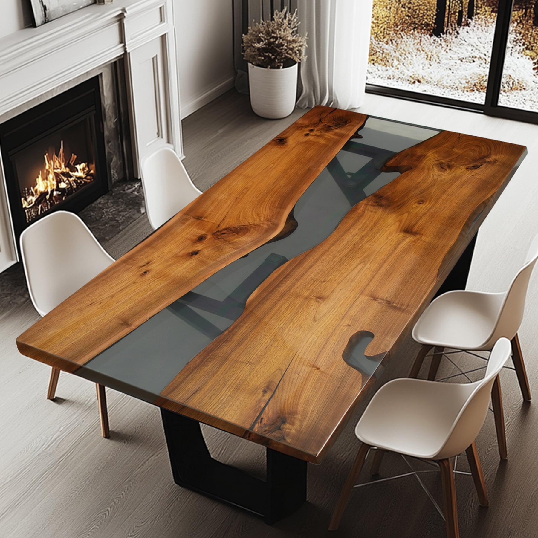 KAZANAHOME-Black-Walnut-transparent-epoxy-resin-dining-table-in-stock-1