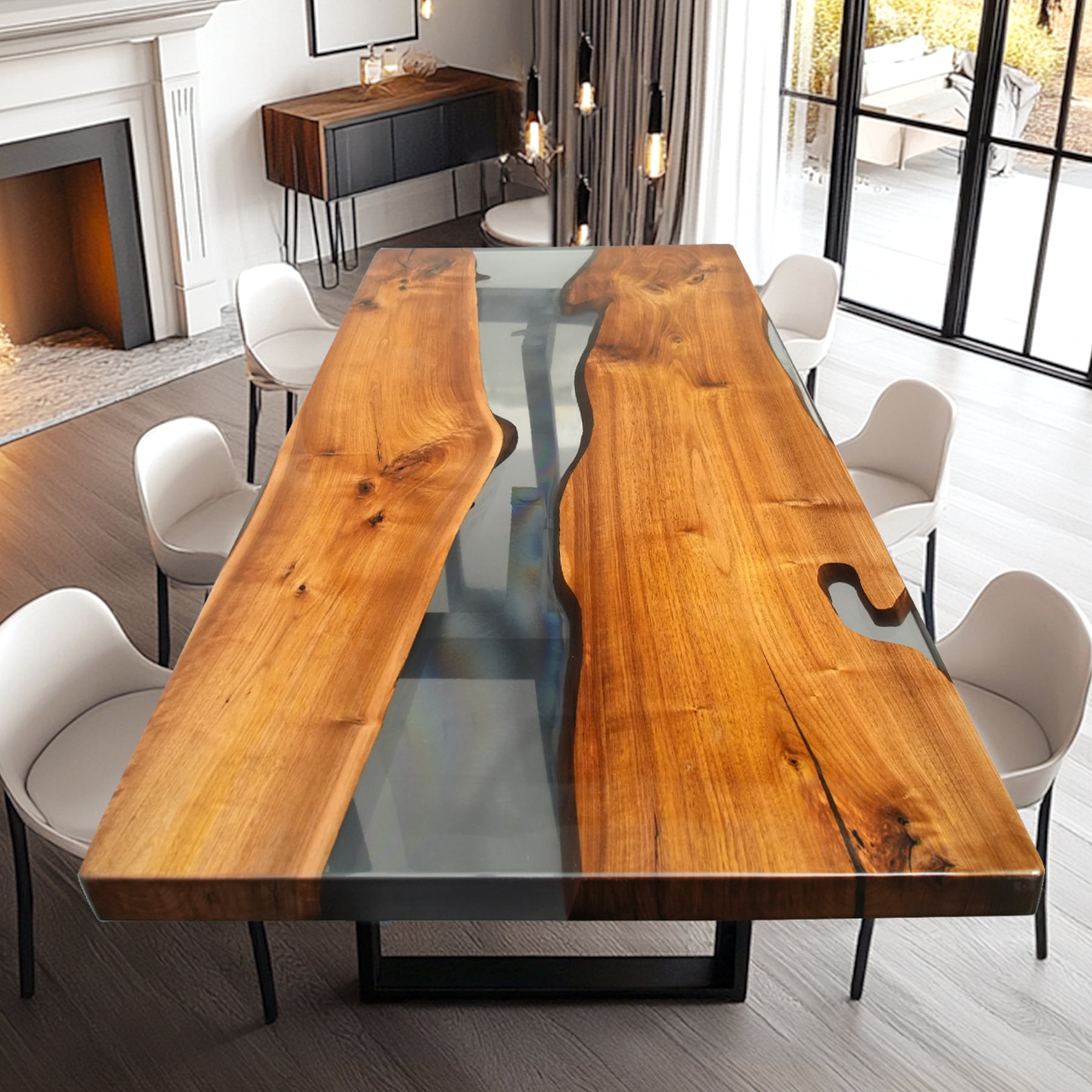 KAZANAHOME-Black-Walnut-transparent-epoxy-resin-dining-table-in-stock-2