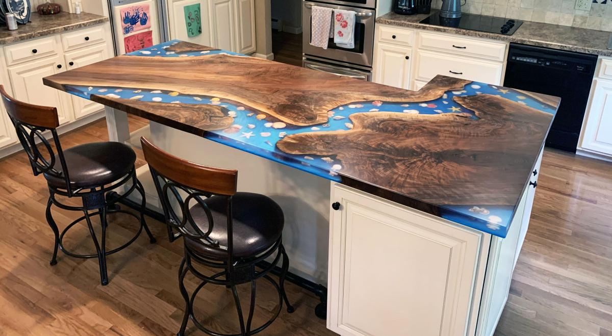 Custom Handmade Epoxy Marine Kitchen Island Countertops CT67