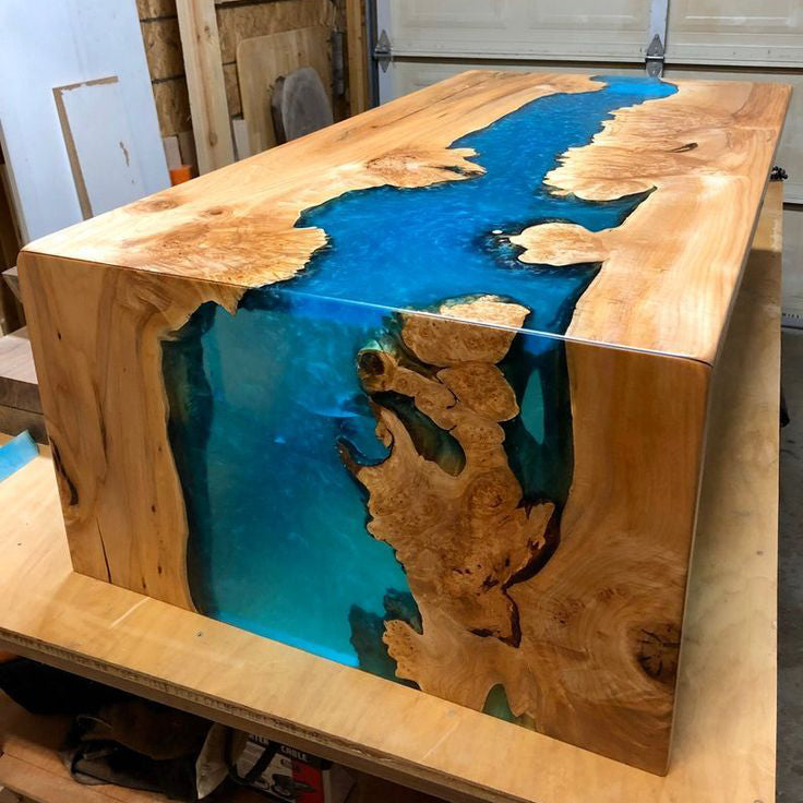 Custom Transparent River Epoxy Resin Waterfall Table Walnut WCT6