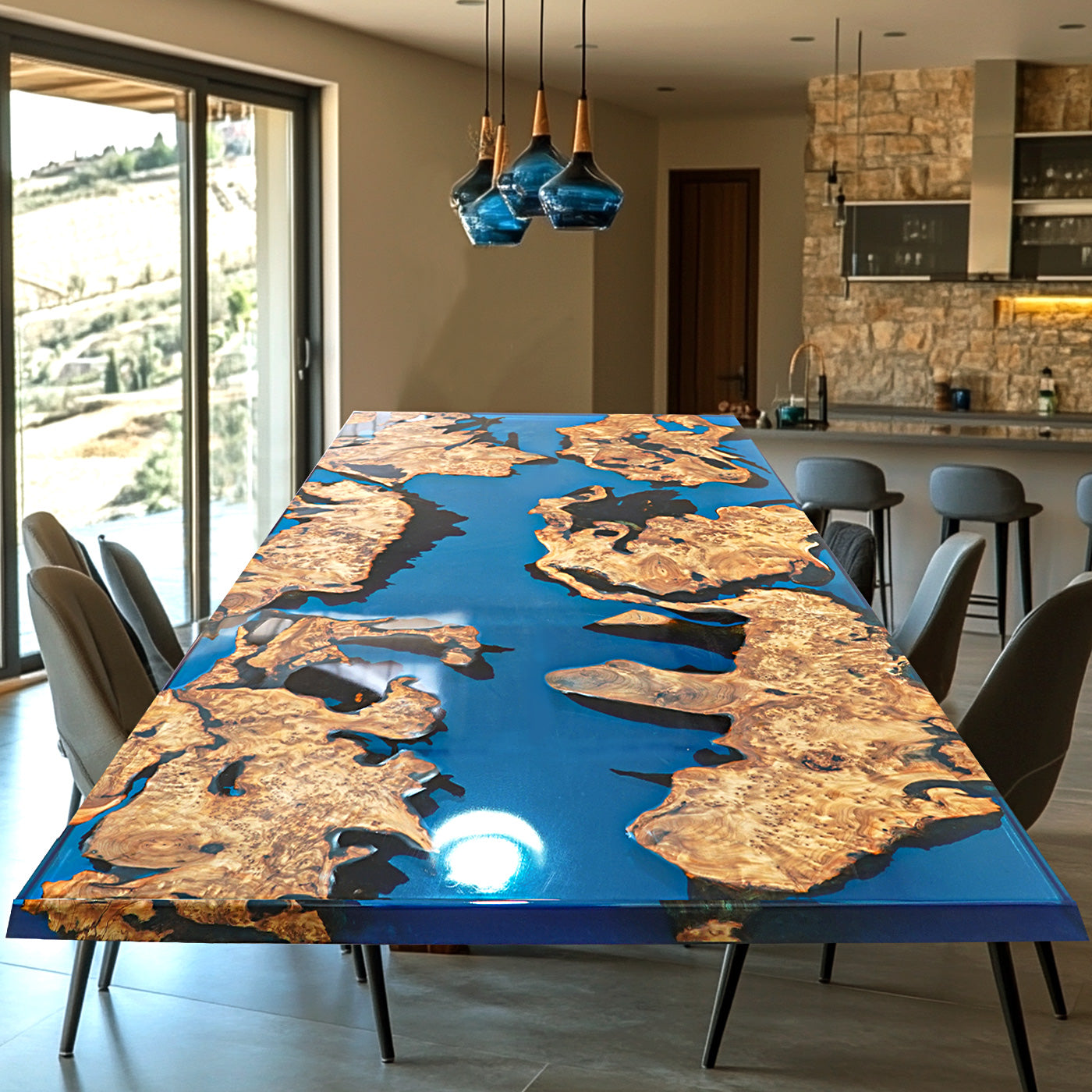 KAZANAHOME-Custom Cunninghamia Luxury Epoxy Resin River Table CT93 in Texas