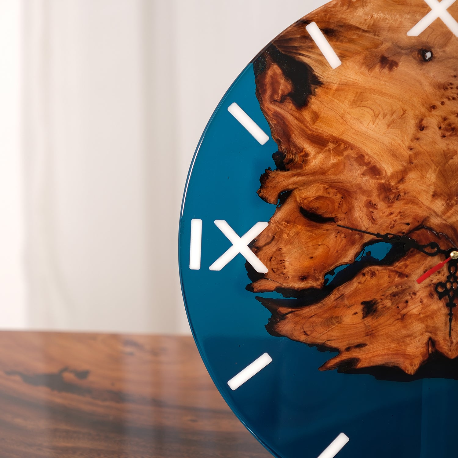 KAZANAHOME-Walnut-Dark-Blue-Clear-Transparent-Epoxy-Resin-Wall-Clock-3