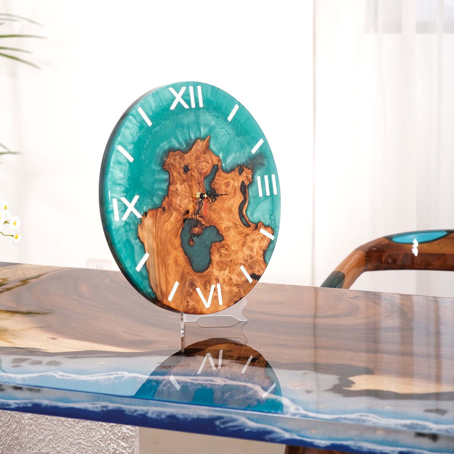 KAZANAHOME-Walnut-Green-Epoxy-Resin-Wall-Clock-2