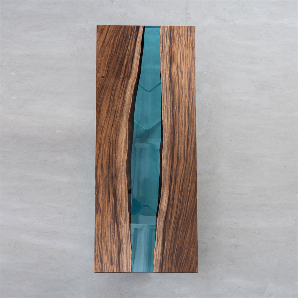 Walnut Wood Epoxy Blue River Dining Table 35.4"W 110.2"L