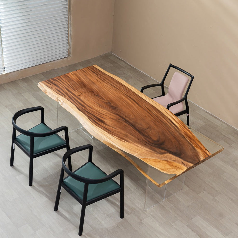 Walnut Wood Epoxy River Dining Table 39.64"W 89.8"L