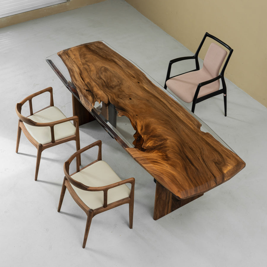 Walnut Wood Epoxy Table Bevel Cut Edge 31.88"W 95.47"L