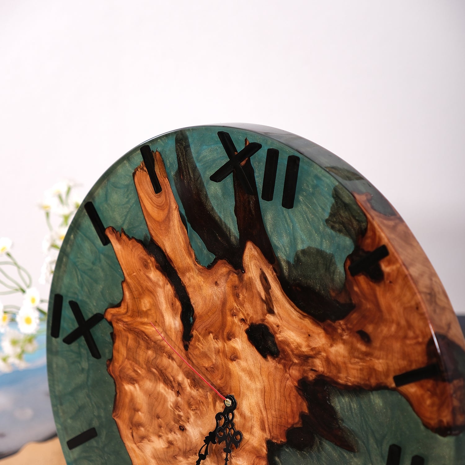 KAZANAHOME-Walnut-turquoise-Epoxy-Resin-Wall-Clock-3