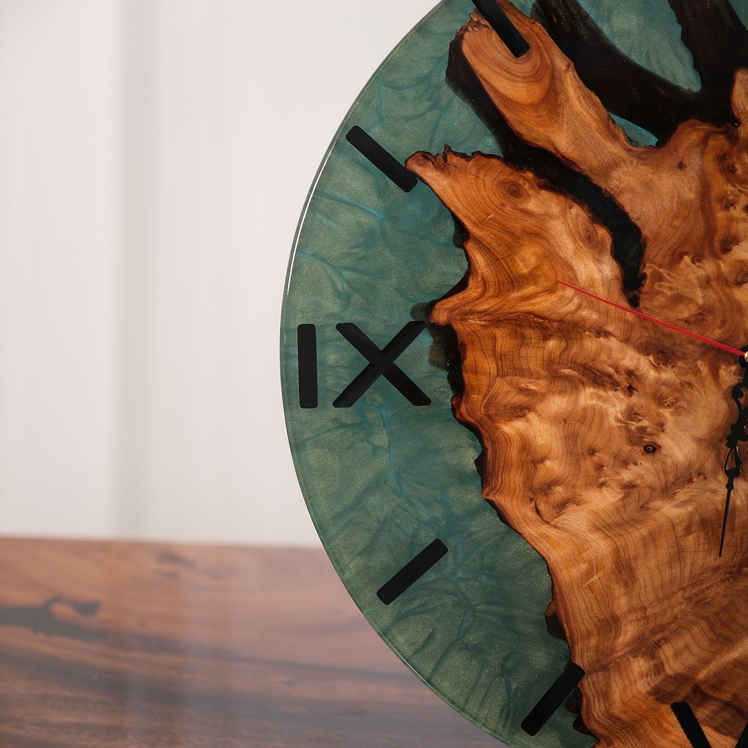 KAZANAHOME-Walnut-turquoise-Epoxy-Resin-Wall-Clock-4