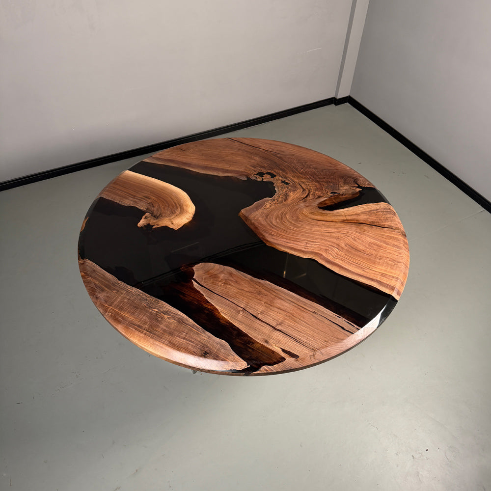 Black Walnut Wood Black Epoxy Resin Round Epoxy Table 72"Diamter