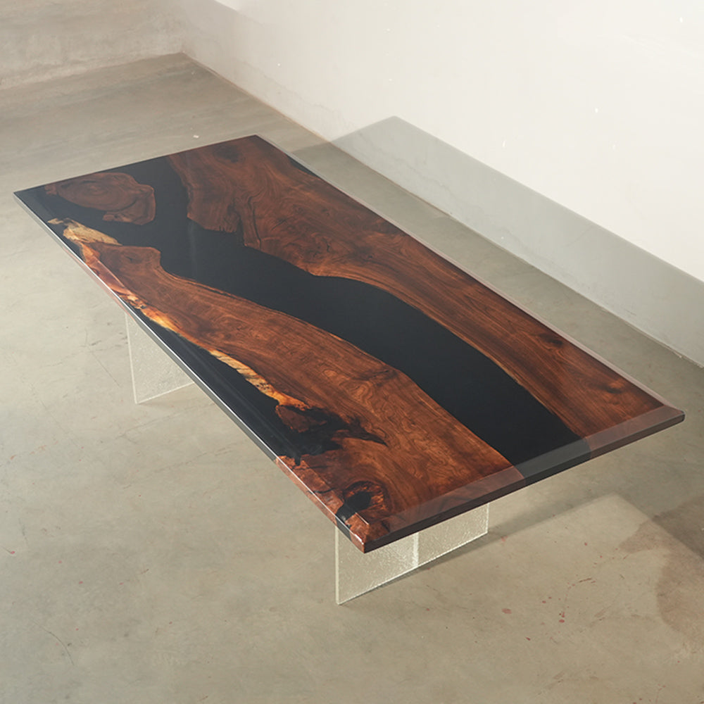 Black Walnut Dark Stained Black River Resin Epoxy Table 