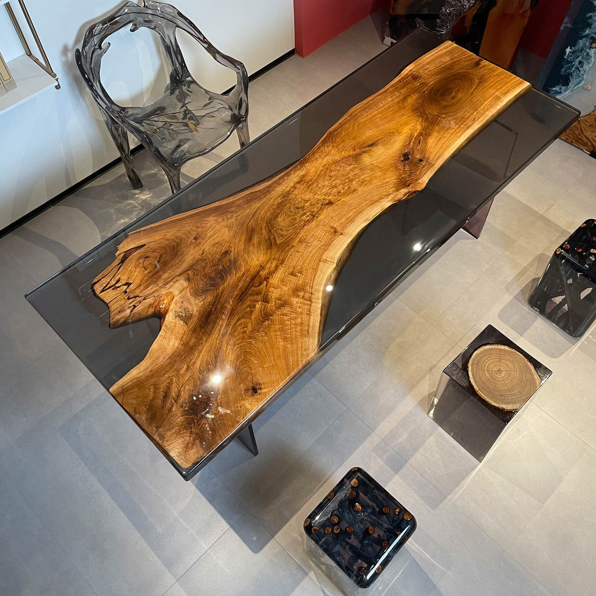 Black Walnut Wood Epoxy Resin Table 35.4''W×87''L- KAZANAHOME