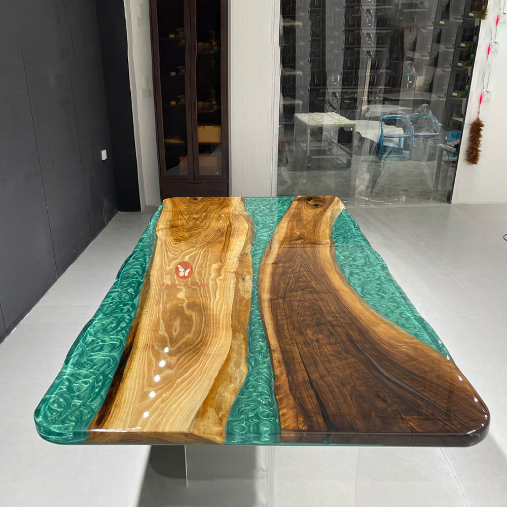 Black Walnut Green River Resin Epoxy Table in Chicago