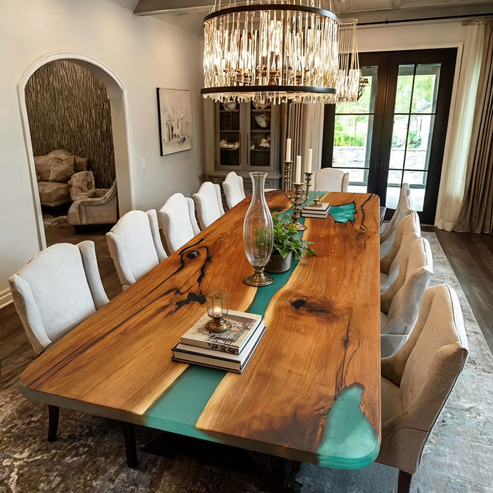 KAZANAHOME Black Walnut Green River Epoxy Table in Illinois 