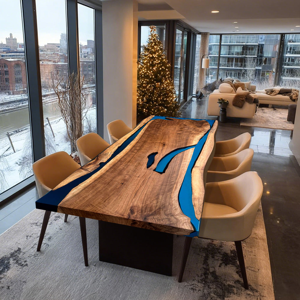 Black Walnut Blue Translucent Resin Epoxy Table