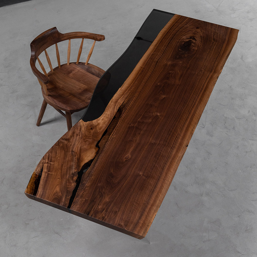 KAZANAHOME Black Walnut Table Black Epoxy Resin Table  