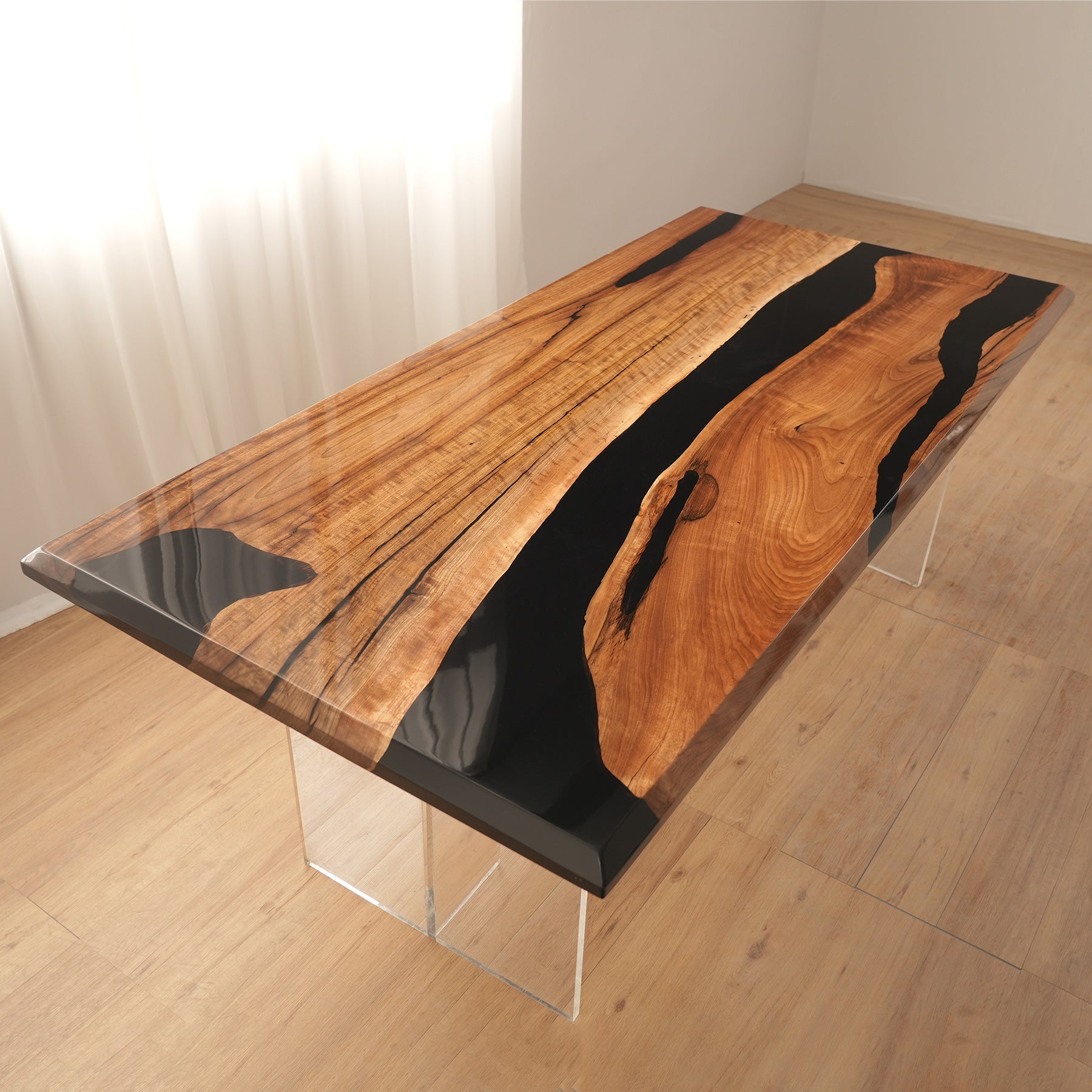 KAZANAHOME Wood Black Epoxy Table 