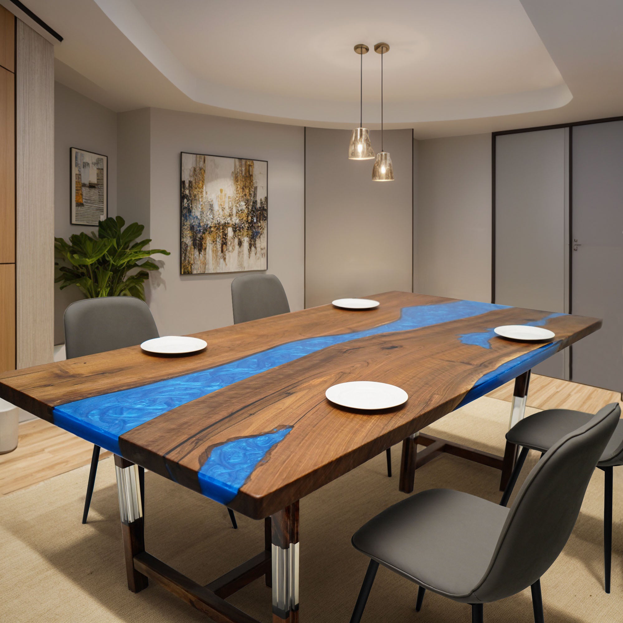 Wood Dining Epoxy Table - KAZANAHOME  in Los Angeles