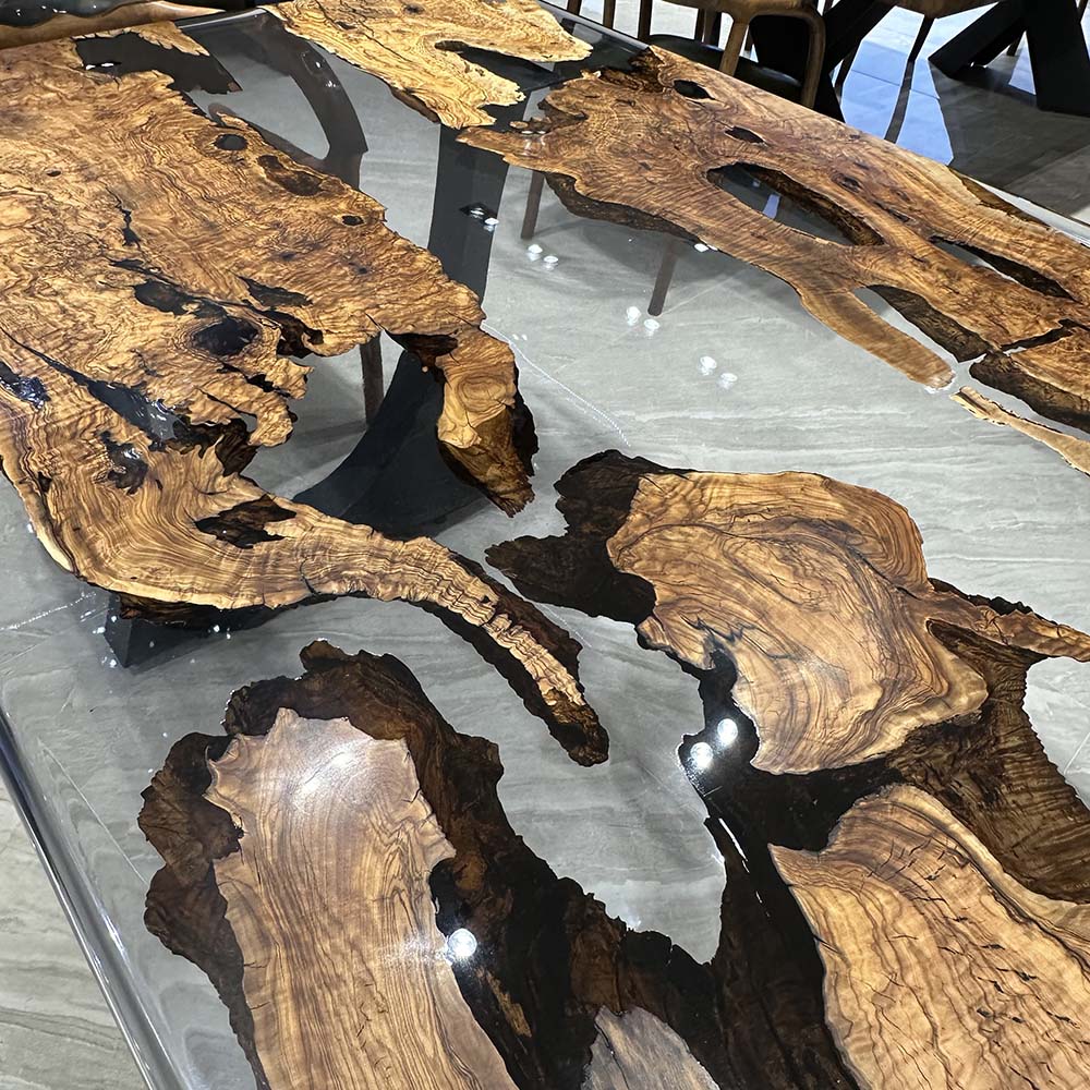 KAZANAHOME Custom Epoxy Table Olive Wood KCT4 Dining Tabletop in California