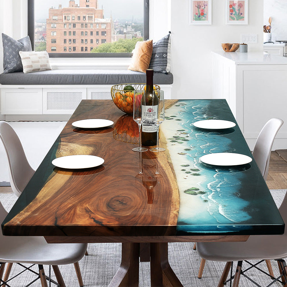 KAZANAHOME Walnut Wood Epoxy Table Kitchen Dining Table CT42