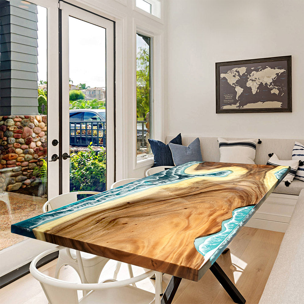 Walnut Wood Ocean Wave Epoxy Table KAZANAHOME