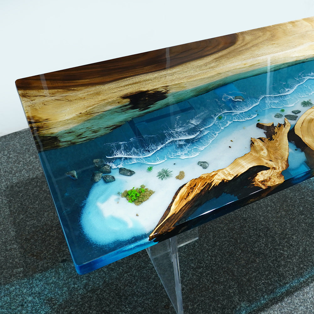Walnut Wood Epoxy Table Ocean Wave Kazanahome