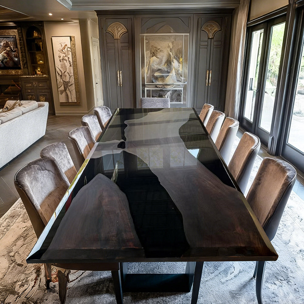 KAZANAHOME Darken Black Walnut Black Resin Epoxy Table in Los Angeles 