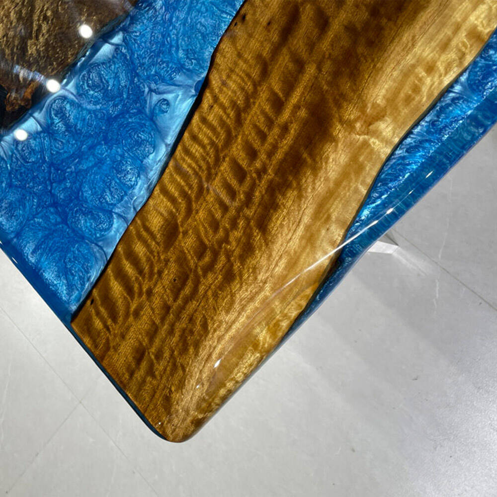 KAZANAHOME Golden Camphor Blue  River Resin Dining Epoxy Table 30"W×48"L