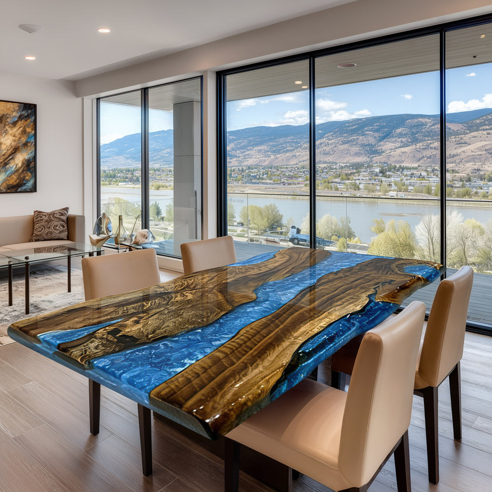 Golden Camphor River Resin Dining Epoxy Table 30"W×48"L