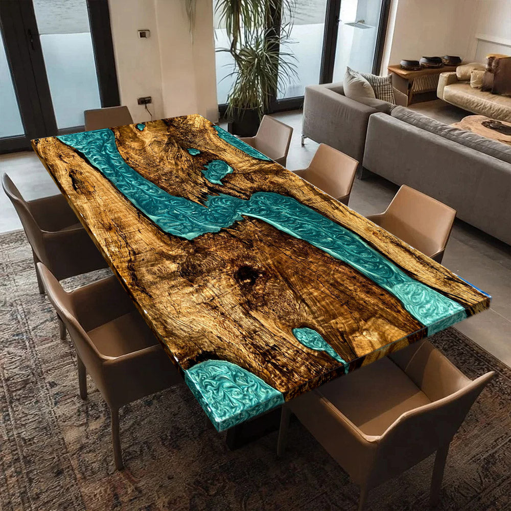 KAZANAHOME Golden Camphor Gradient Resin River Epoxy Dining Table
