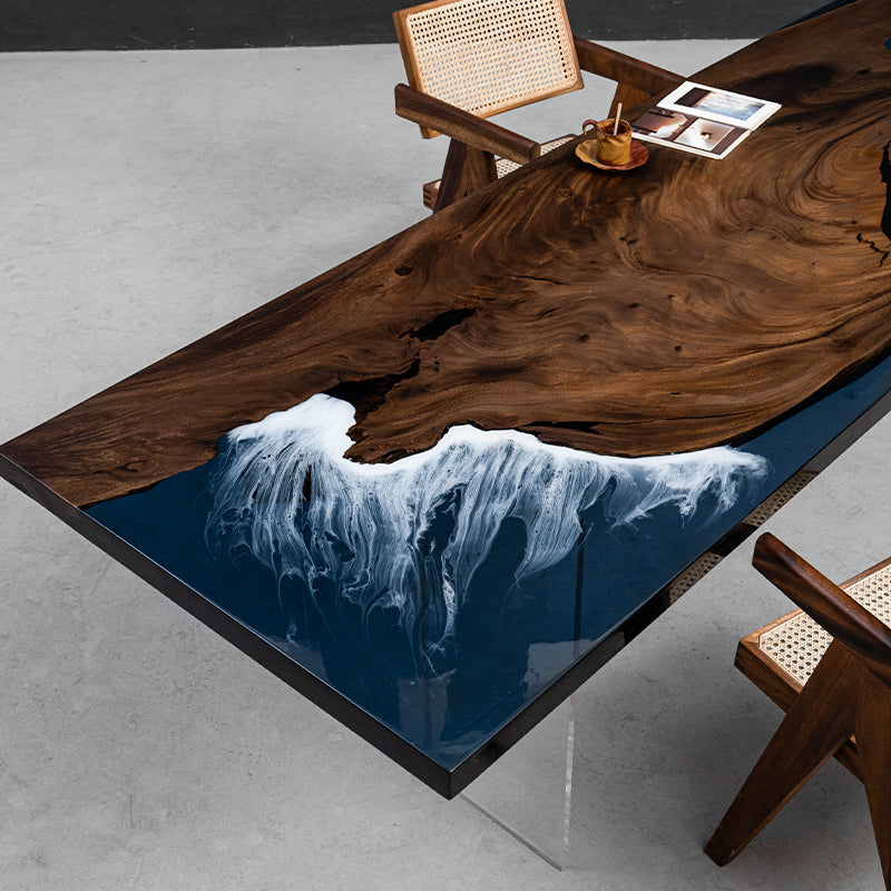 KAZANAHOME Black Walnut Ocean Epoxy Table