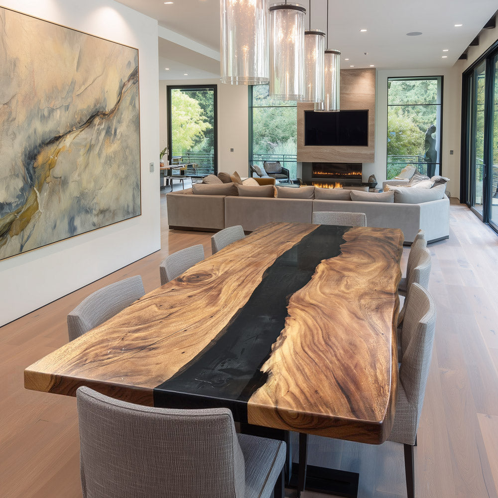 Live Edge Walnut Black River Epoxy Table 36"W×84"L