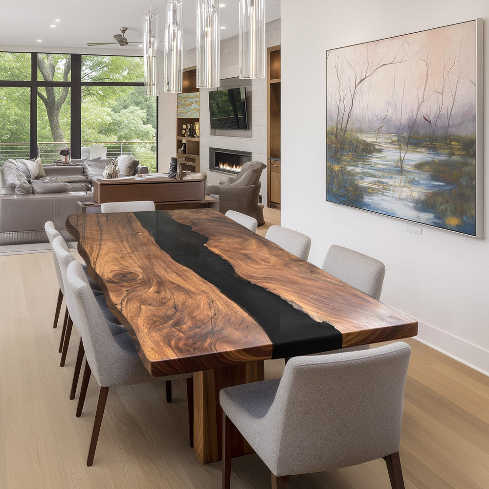 Live Edge Walnut Black River Epoxy Table