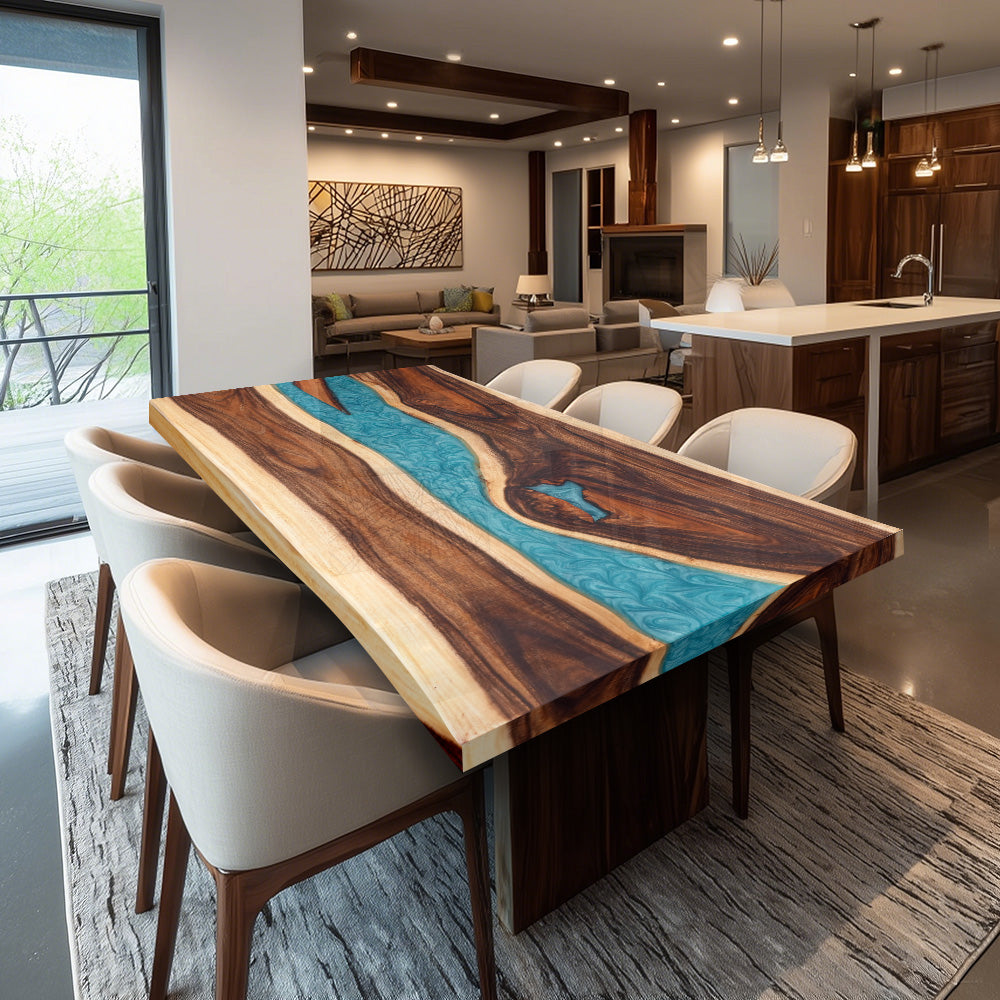 KAZANAHOME Live Edge Walnut Resin River Epoxy Table 