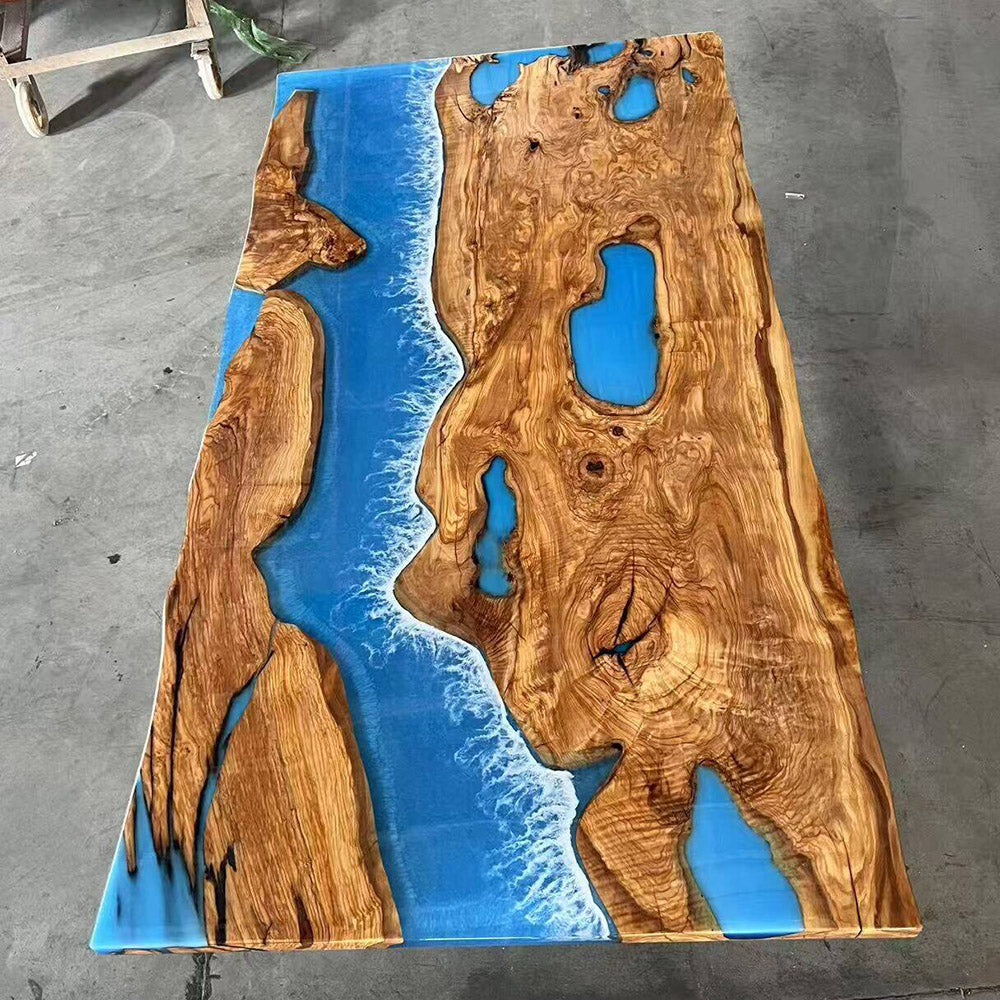 KAZANAHOME Olive Wave River Resin Epoxy Table in Hamptons