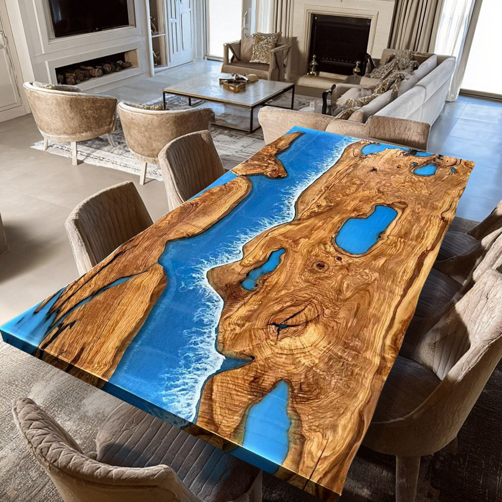 Olive Blue Wave River Resin Epoxy Table in Hamptons