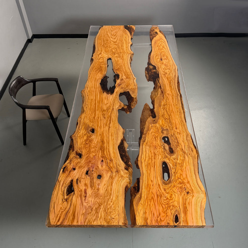 KAZANAHOME Olive Wood Clear Epoxy Table in Chicago