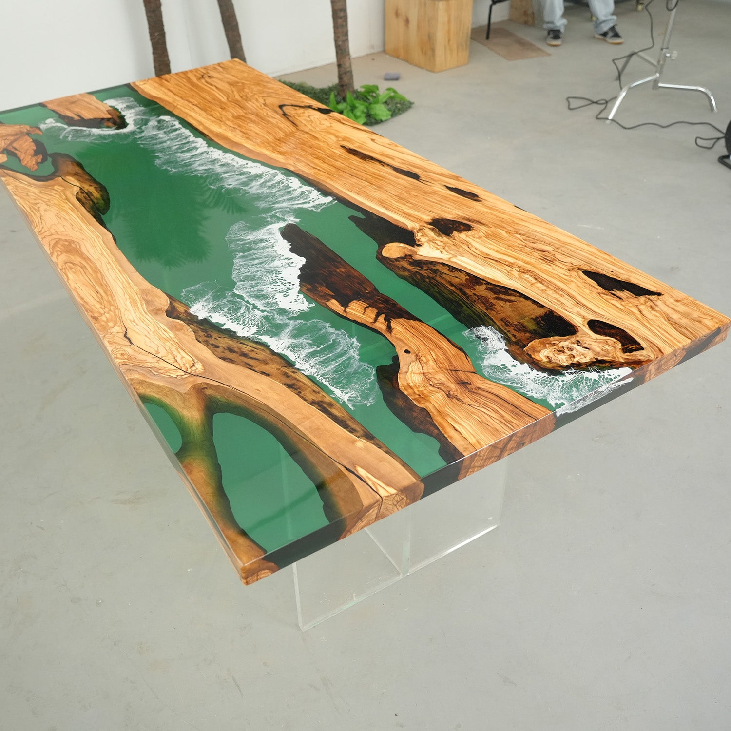 Olive Wood Wave Epoxy Table - Kazanahome